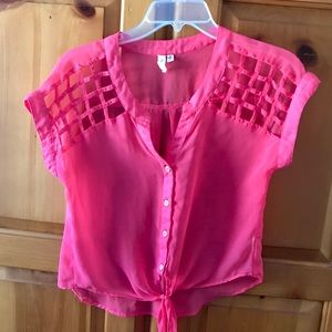 MIND CODE PINK SALMON LATTICE BLOUSE